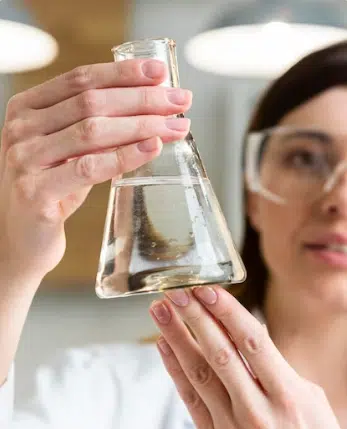 bicchiere con campione acqua potabile per analizzare l'acqua
